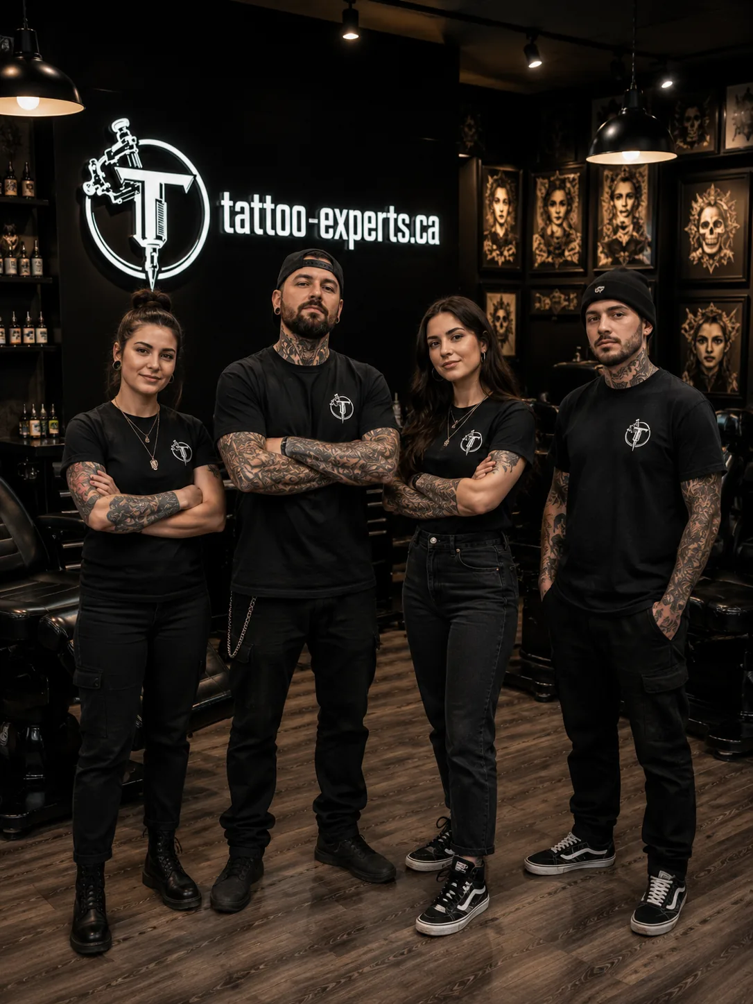 L'équipe d'un salon de tatouage